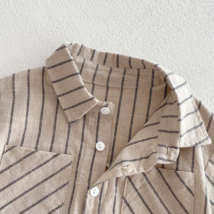 סט פסים מכופתרת קצרה ומכנס-אדיר